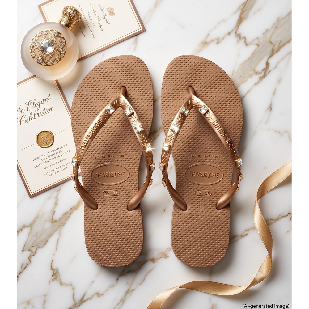 SLLX0050 | W's 7/8 | Swarovski x Havaianas Gilded Starlight flip flops sandals - Picture 1 of 7